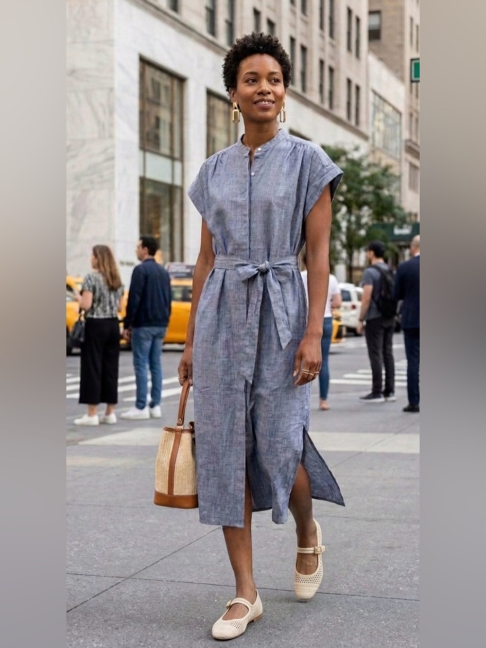 BNWT TROVATA Chambray Heathered Blue Button-Front Shirt dress size XS.S $258